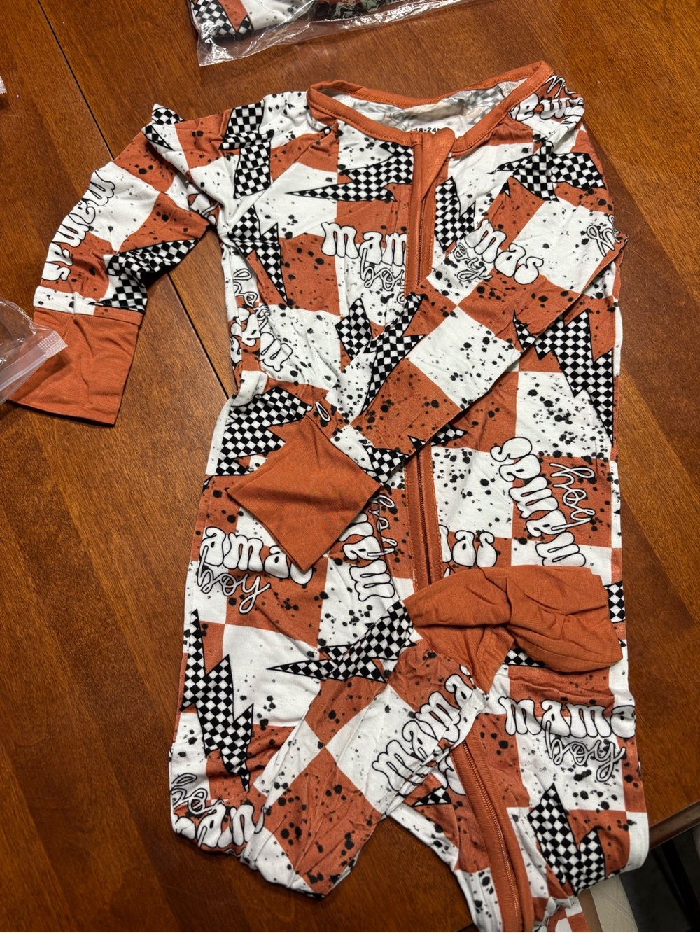 BAMBOO Rust Orange, White & Black Geometric Kids Pajamas